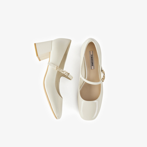 73hours女鞋2024春季新品心动Offer圆头方跟纯色玛丽珍鞋