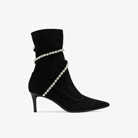 73hours女鞋银河环绕2024冬季新品细跟尖头水钻时装靴