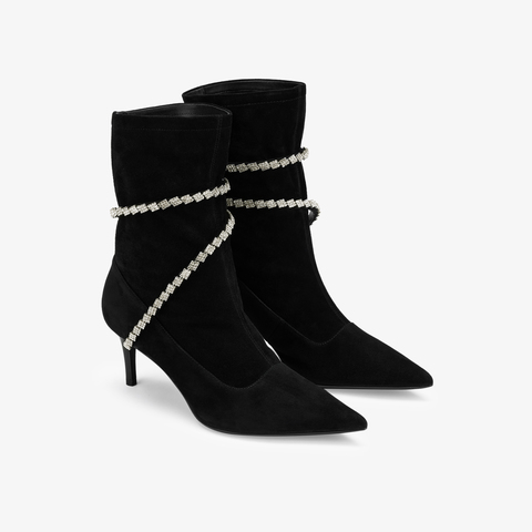 73hours女鞋银河环绕2024冬季新品细跟尖头水钻时装靴