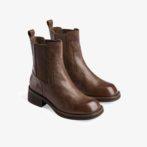 73hours女鞋熔岩可可2024冬季新品圆头方跟纯色短靴切尔西靴