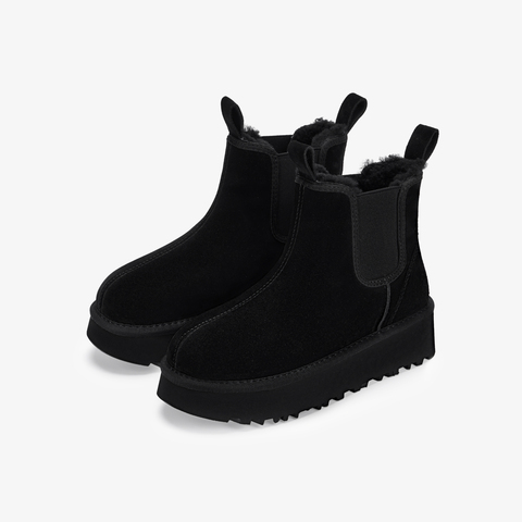 73hours女鞋温暖壁炉2024冬季新品纯色圆头平底雪地靴