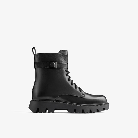 73hours女鞋海浪回声2024冬季新品系带平底纯色马丁靴