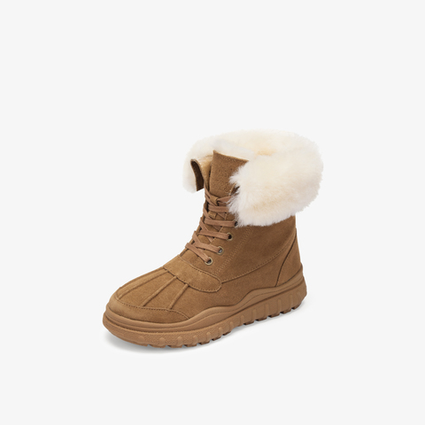 73hours女鞋冬日暖调2024冬季新品纯色系带平底圆头马丁靴