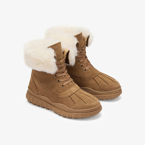 73hours女鞋冬日暖调2024冬季新品纯色系带平底圆头马丁靴