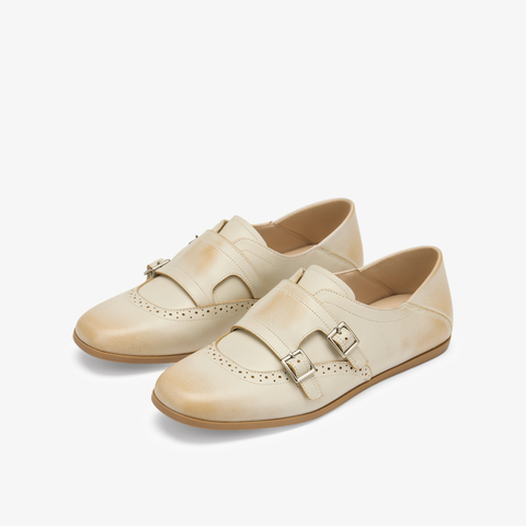 73hours女鞋伯爵可可2025春季新品平底圆头纯色孟克鞋