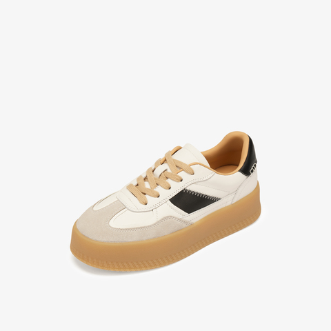 73hours女鞋出游日2025春季系带拼色平底圆头德训鞋