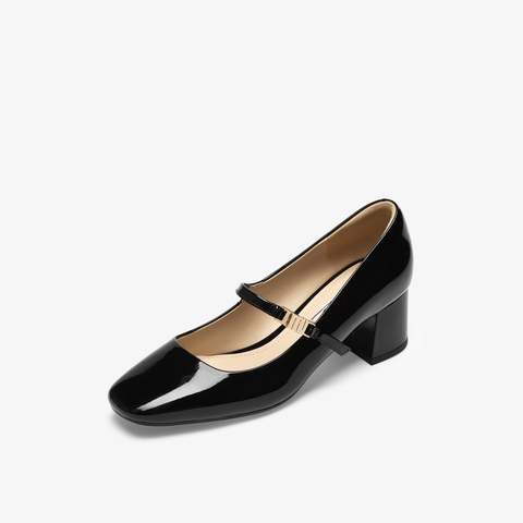 73hours女鞋Jane2025春季新品方跟纯色圆头玛丽珍鞋