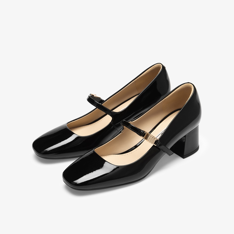 73hours女鞋Jane2025春季新品方跟纯色圆头玛丽珍鞋