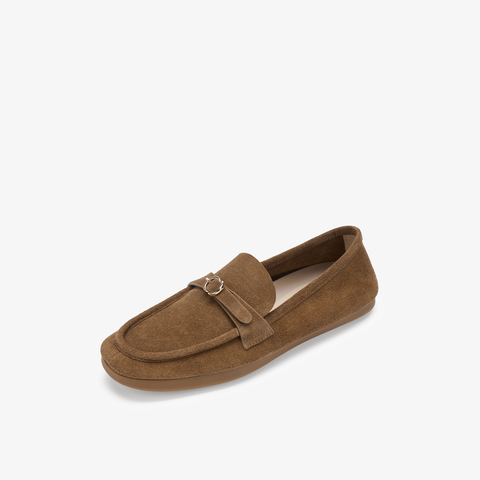 73hours女鞋舒适区2025春季新品平底纯色圆头乐福鞋