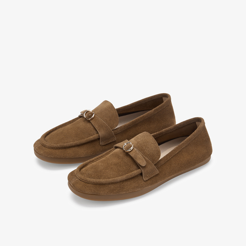 73hours女鞋舒适区2025春季新品平底纯色圆头乐福鞋