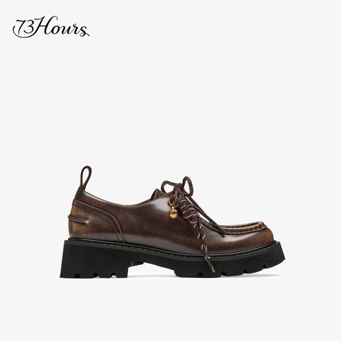 73hours女鞋调皮松果2025春季新品纯色平底圆头系带乐福鞋