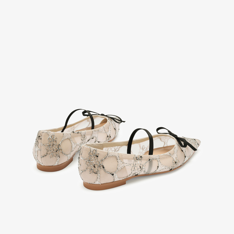 73hours女鞋柔和时光2025春季新品平底尖头刺绣浅口单鞋