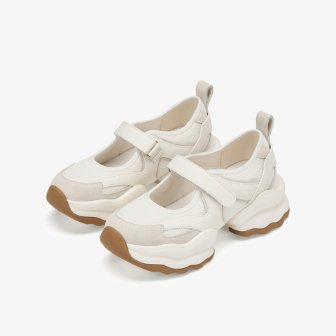 73hours女鞋椰椰奶冻2025春季新品厚底拼接纯色圆头老爹鞋