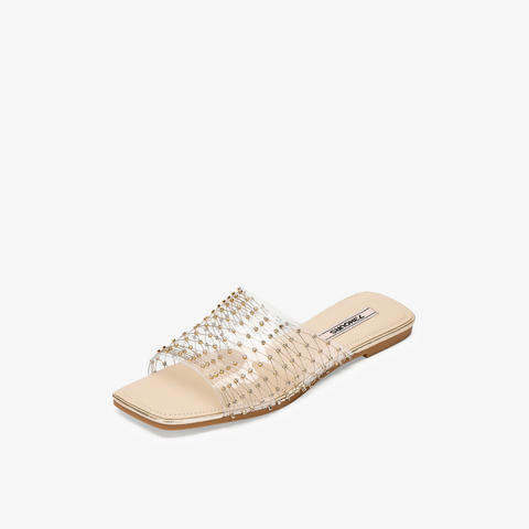 73hours女鞋揉碎银河平跟2025夏季新品方头纯色平底一字拖