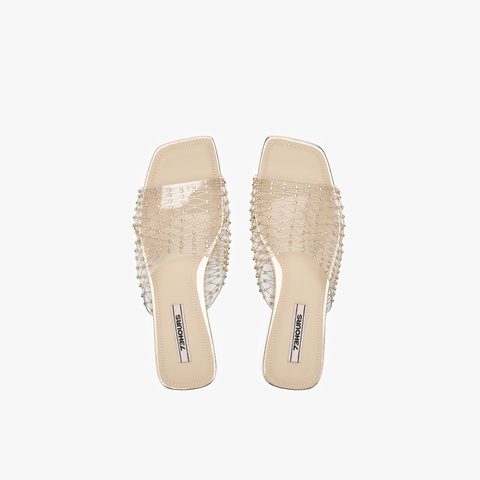 73hours女鞋揉碎银河平跟2025夏季新品方头纯色平底一字拖