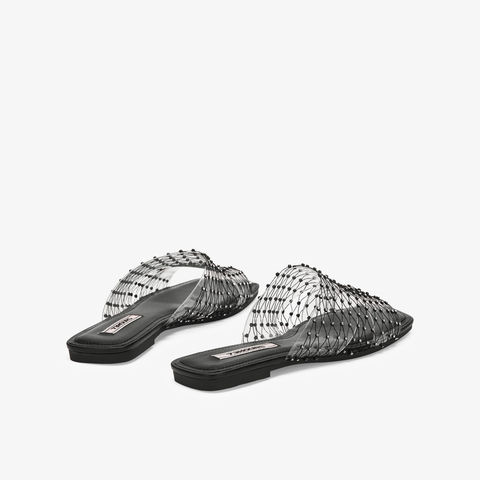 73hours女鞋揉碎银河平跟2025夏季新品方头纯色平底一字拖