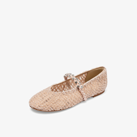 73hours女鞋转角巴黎2025秋季新品编织镂空鞋面平底纯色玛丽珍鞋