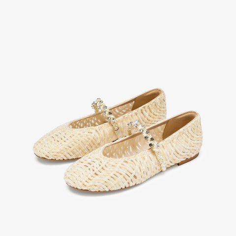 73hours女鞋转角巴黎2025秋季新品编织镂空鞋面平底纯色玛丽珍鞋