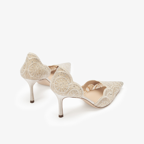 73hours女鞋蔷薇少女2025高跟尖头纯色蕾丝中空凉鞋