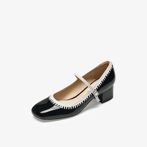 73hours女鞋轻甜派2025秋季新品方跟圆头纯色玛丽珍鞋