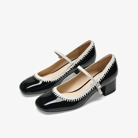 73hours女鞋轻甜派2025秋季新品方跟圆头纯色玛丽珍鞋