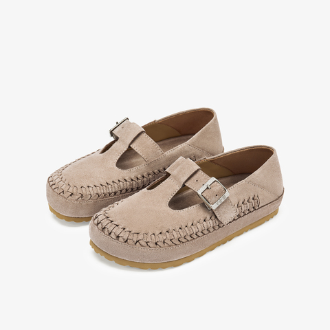 73hours女鞋开心果2025秋季新品平底纯色圆头魔术贴勃肯鞋