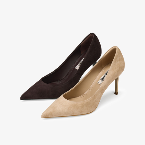 73hours女鞋舒展氛围2025秋季新品尖头细跟纯色高跟单鞋