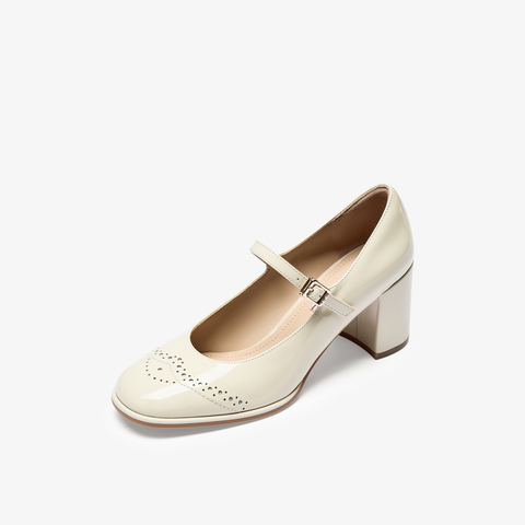 73hours女鞋塞纳河畔2025秋季新品圆头方跟纯色玛丽珍鞋