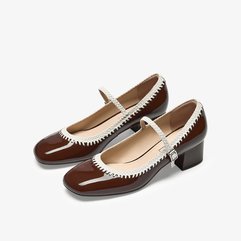 73hours女鞋轻甜派2025秋季新品方跟圆头纯色玛丽珍鞋