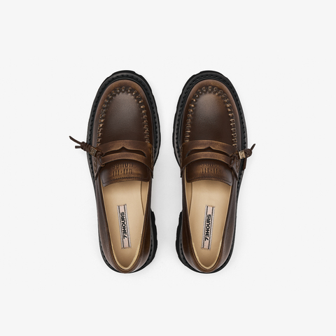 73hours女鞋黑松露2025秋季新品方跟纯色圆头乐福鞋