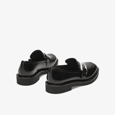 73hours女鞋唤醒阳光2025秋季新品圆头纯色方跟饰扣乐福鞋