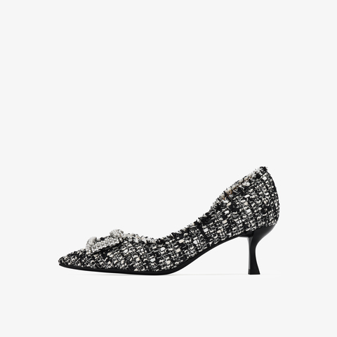 73hours女鞋尽兴优雅2025秋季新品细跟尖头纯色饰扣浅口单鞋