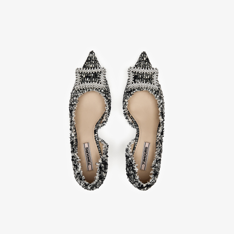 73hours女鞋尽兴优雅2025秋季新品细跟尖头纯色饰扣浅口单鞋