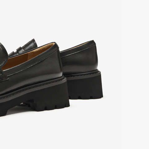 73hours女鞋黑松露2025秋季新品方跟纯色圆头乐福鞋