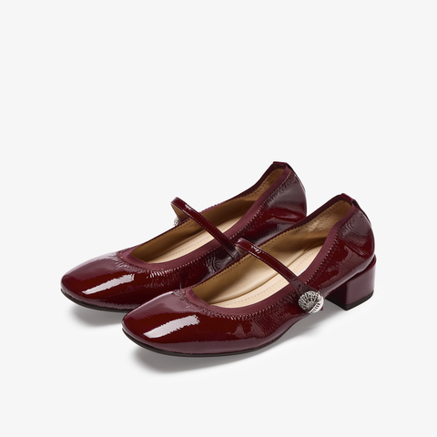 73hours女鞋可露丽2025秋季新品方跟纯色方头玛丽珍鞋