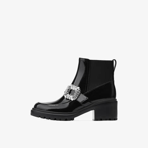 73hours女鞋怦怦跳2025冬季新品方跟饰扣圆头纯色切尔西靴