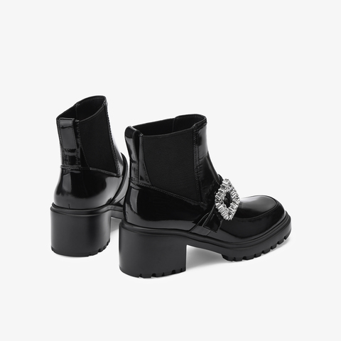 73hours女鞋怦怦跳2025冬季新品方跟饰扣圆头纯色切尔西靴