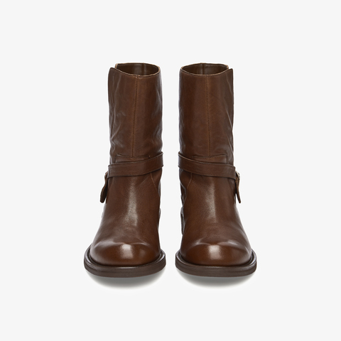 73hours女鞋公路旅行2025冬季新品平底纯色圆头西部靴