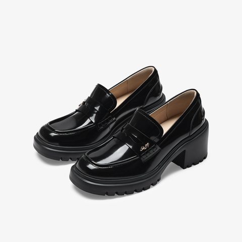 73hours女鞋落叶音效2025秋季新品方跟圆头纯色乐福鞋