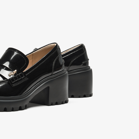 73hours女鞋落叶音效2025秋季新品方跟圆头纯色乐福鞋