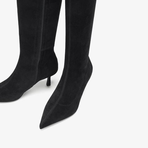 73hours女鞋柔软张力2025冬季新品细跟尖头长筒时装靴