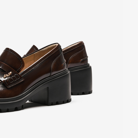 73hours女鞋落叶音效2025秋季新品方跟圆头纯色乐福鞋