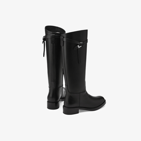 73hours女鞋浸透日光2025冬季新品长筒纯色圆头饰扣骑士靴