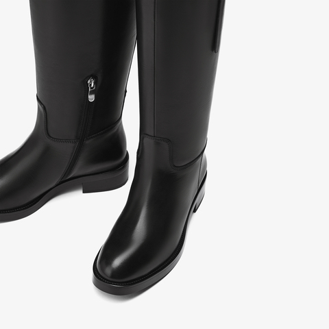 73hours女鞋浸透日光2025冬季新品长筒纯色圆头饰扣骑士靴