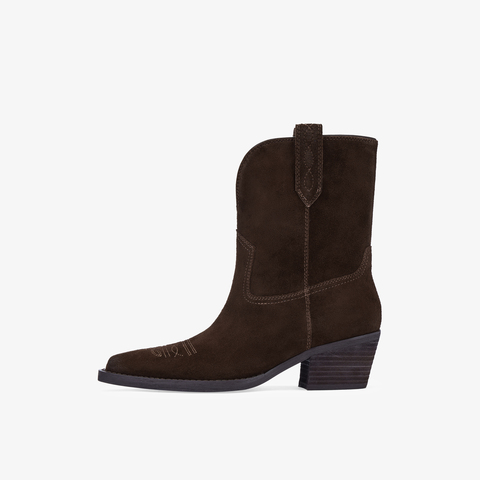 73hours女鞋旷野玫瑰2025冬季新品纯色方跟圆头西部靴