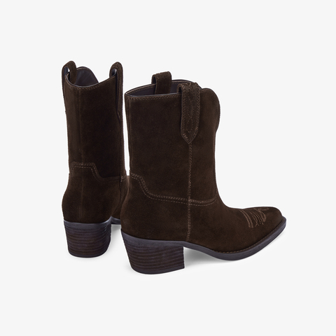 73hours女鞋旷野玫瑰2025冬季新品纯色方跟圆头西部靴