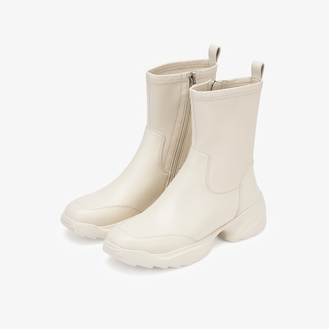 73hours女鞋马斯卡彭2025冬季新品纯色圆头厚底时装靴