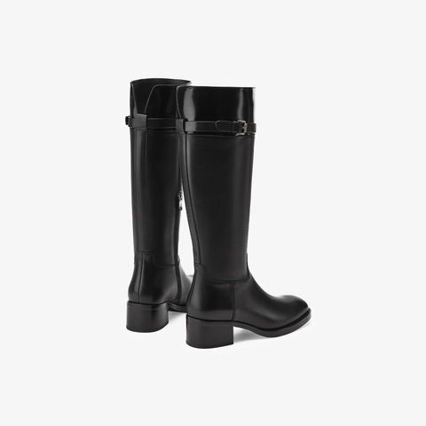 73hours女鞋马赛季节2025冬季新品平底圆头拼色骑士靴