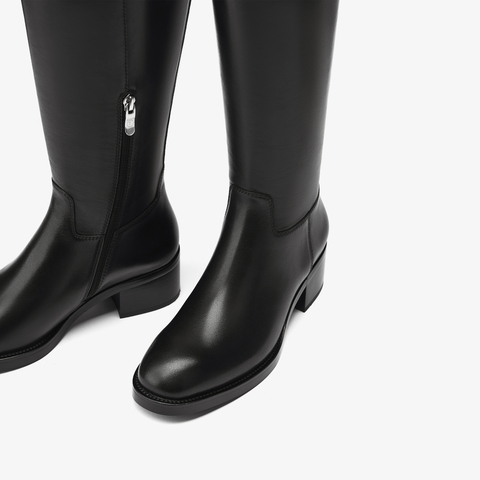 73hours女鞋马赛季节2025冬季新品平底圆头拼色骑士靴