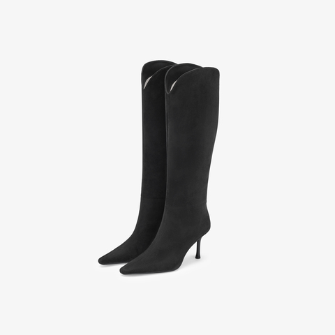 73hours女鞋看展日2025冬季新品尖头细跟纯色时装靴